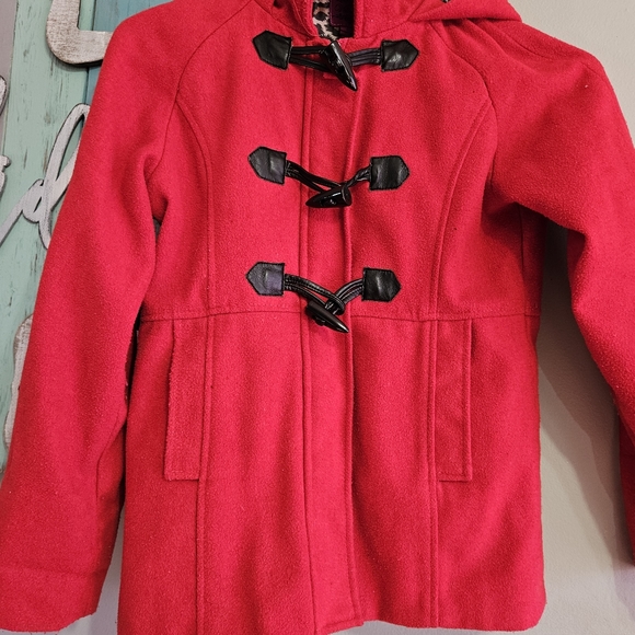 Girls Red Pea Coat by Velvet Chic Sz 10/12 - Picture 3 of 6